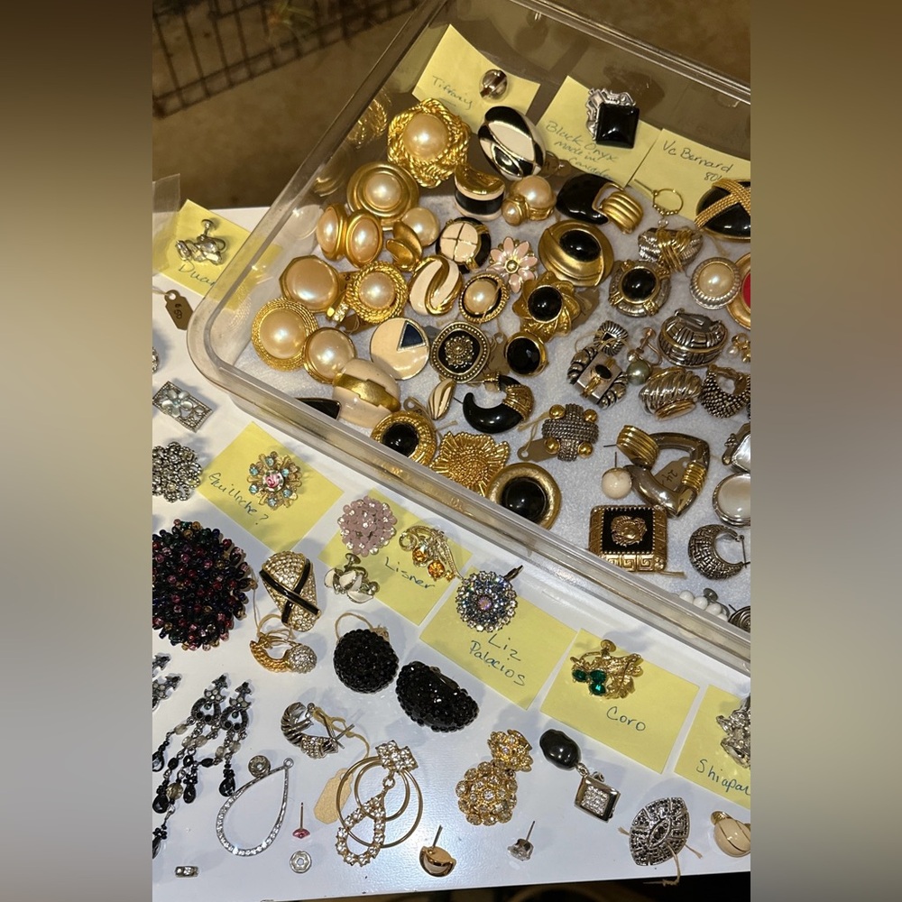 Huge Vintage Single Earrings and Rhinestone Craft Lot w/Tiffany replacement